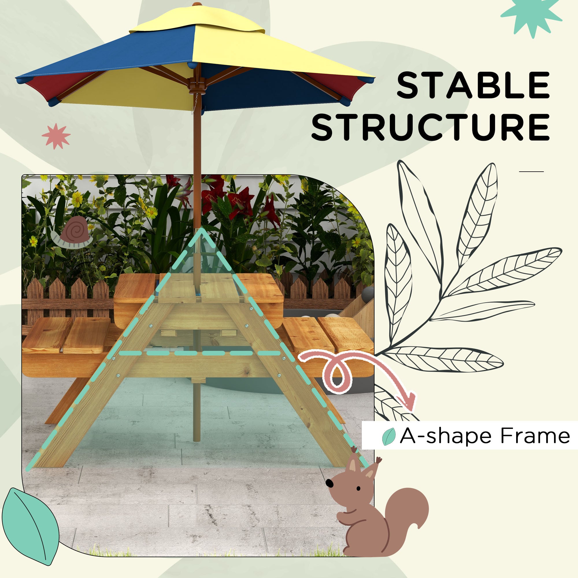 Outsunny Kids Picnic Table Set w/ Sand and Water, Removable Parasol - Brown - Picnic Tables from Outsunny