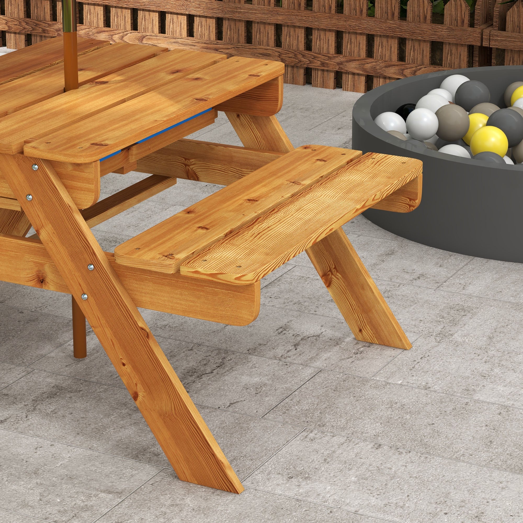 Outsunny Kids Picnic Table Set w/ Sand and Water, Removable Parasol - Brown - Picnic Tables from Outsunny