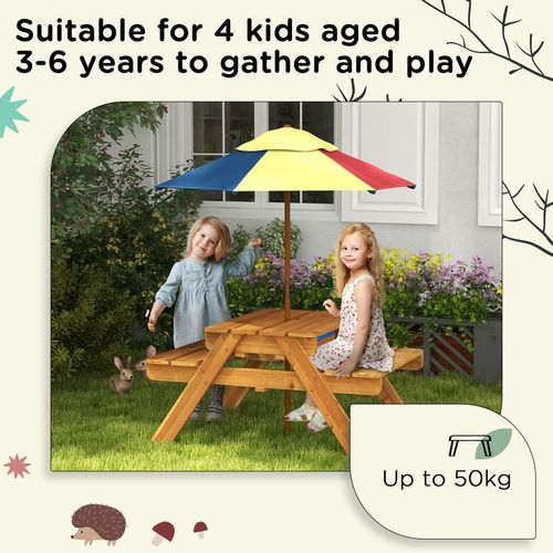 Outsunny Kids Picnic Table Set w/ Sand and Water, Removable Parasol - Brown - Picnic Tables from Outsunny