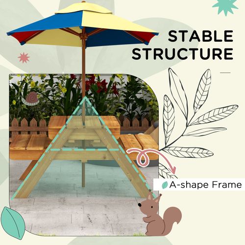 Outsunny Kids Picnic Table Set w/ Sand and Water, Removable Parasol - Brown - Picnic Tables from Outsunny