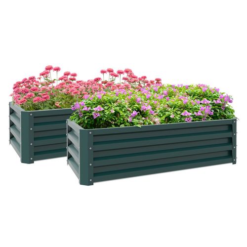 Outsunny Outdoor Planter Box, Steel Raised Garden Bed, Set of 2, Green - Home Symphony