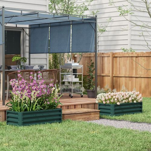 Outsunny Outdoor Planter Box, Steel Raised Garden Bed, Set of 2, Green - Home Symphony