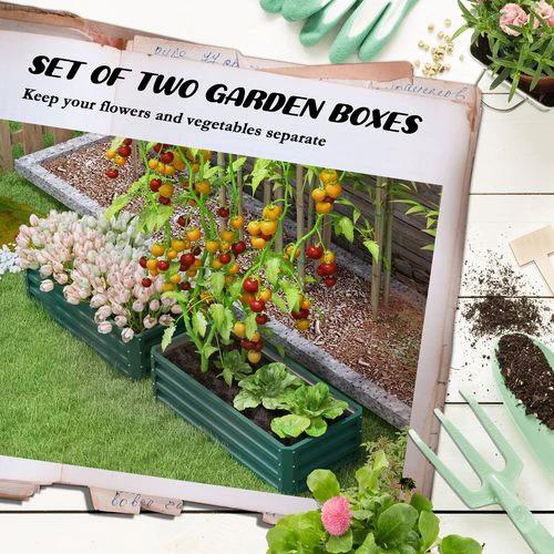 Outsunny Outsunny Outdoor Planter Box, Steel Raised Garden Bed, Set of 2, Green - Planters