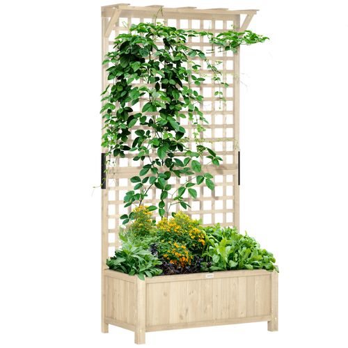 Outsunny Wood Planter with Trellis for Climbing Plants Vines Planter Box Natural - Home Symphony