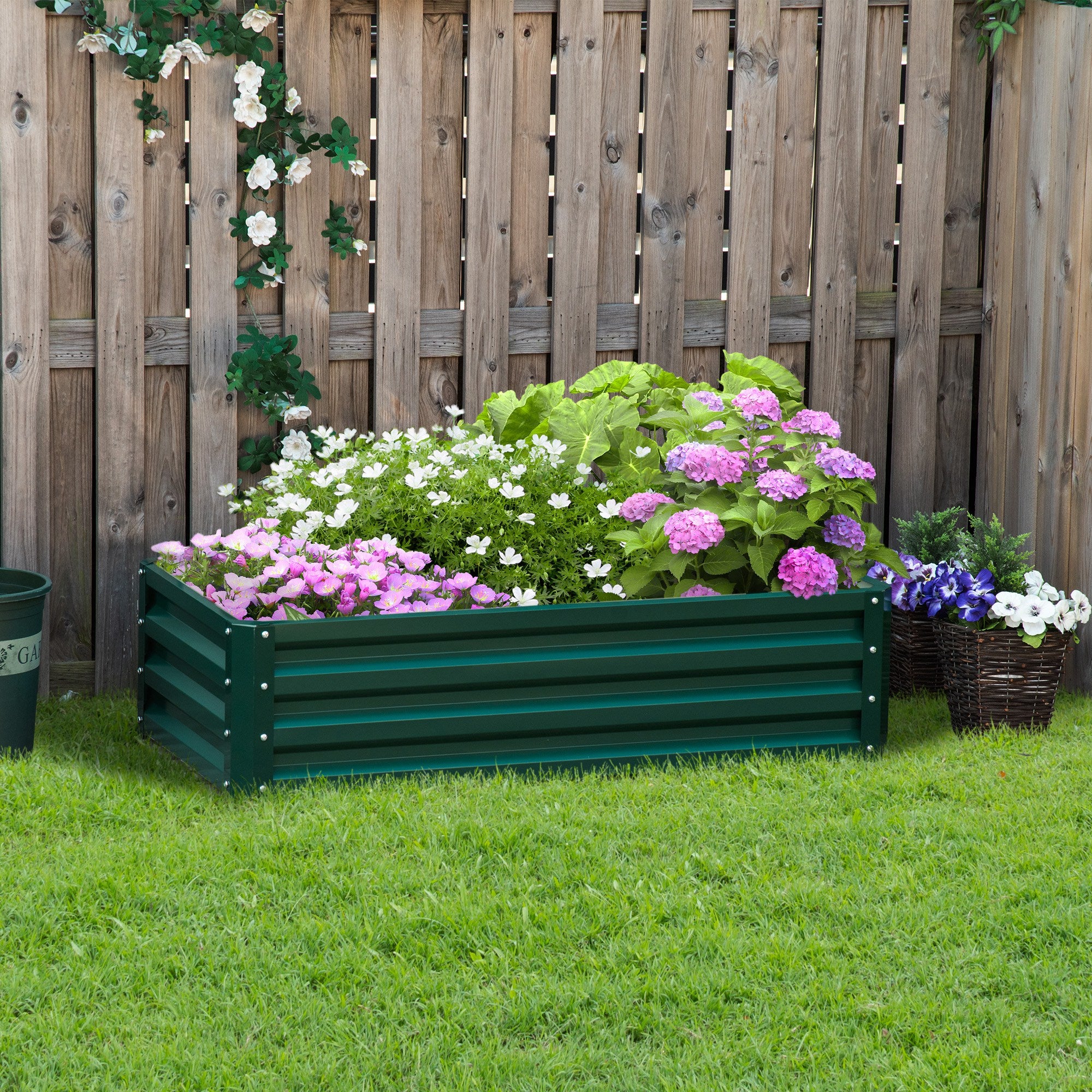 Raised Garden Bed Steel Planter Growing Box for Vegetables Flowers Green - Home Symphony