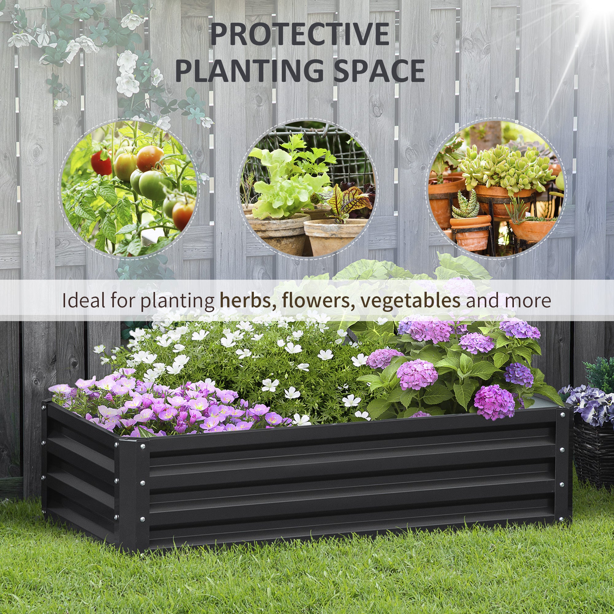 Raised Garden Bed Steel Planter Growing Box for Vegetables Flowers Grey - Home Symphony