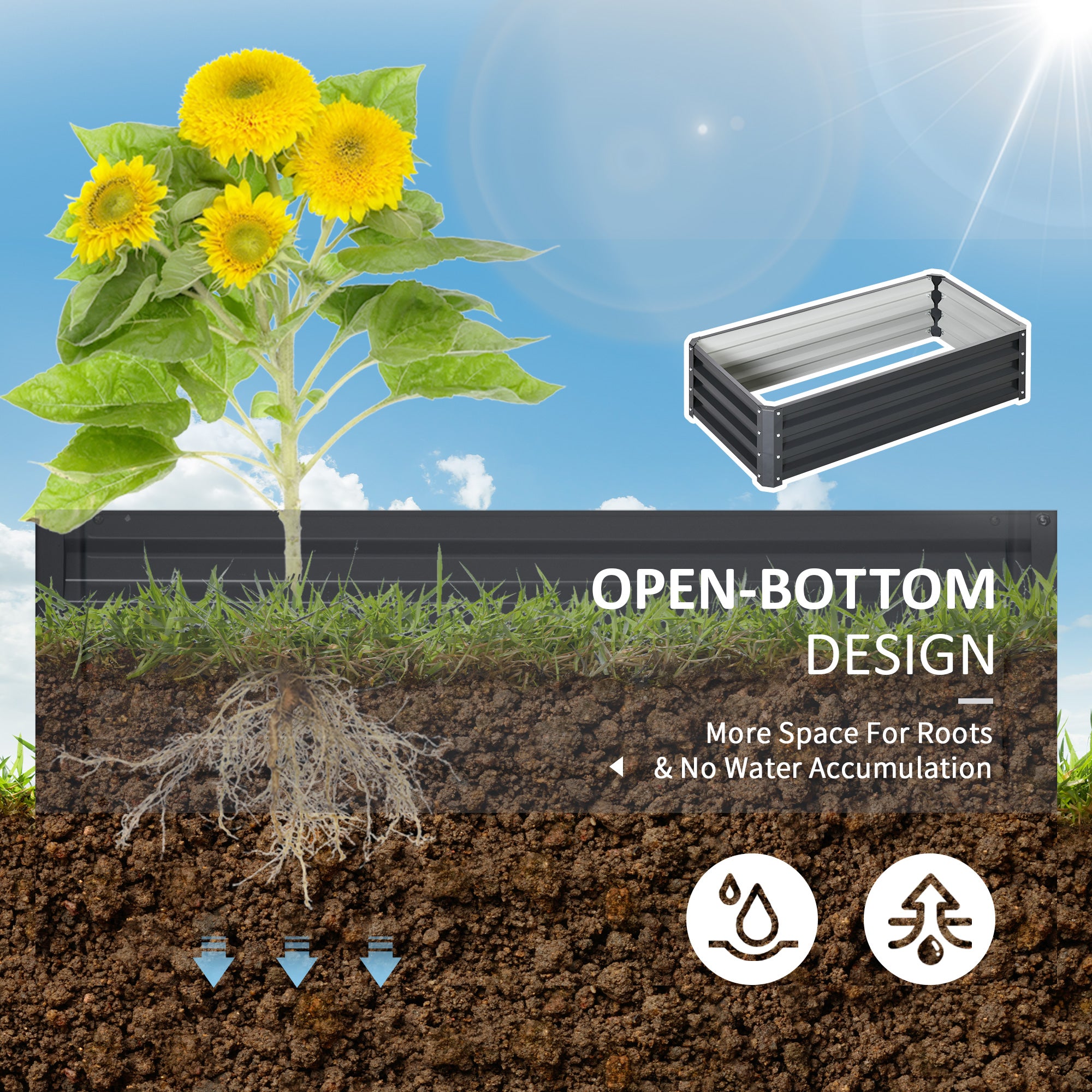 Raised Garden Bed Steel Planter Growing Box for Vegetables Flowers Grey - Home Symphony