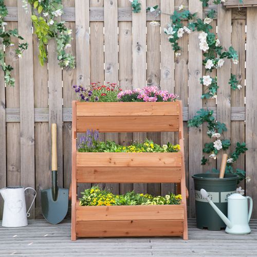 Outsunny 3 Tier Raised Garden Bed Wooden Elevated Planter Box Kit, Brown - Raised Beds from Outsunny
