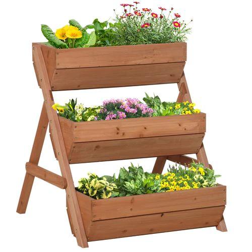 Outsunny 3 Tier Raised Garden Bed Wooden Elevated Planter Box Kit, Brown by Outsunny