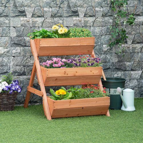 Outsunny 3 Tier Raised Garden Bed Wooden Elevated Planter Box Kit, Brown - Raised Beds from Outsunny