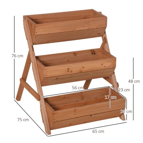 Outsunny 3 Tier Raised Garden Bed Wooden Elevated Planter Box Kit, Brown - Raised Beds from Outsunny