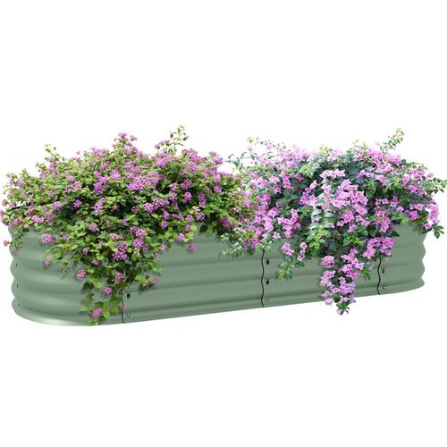 Outsunny Galvanised Raised Garden Bed Planter Box with Safety Edging, Green - Home Symphony