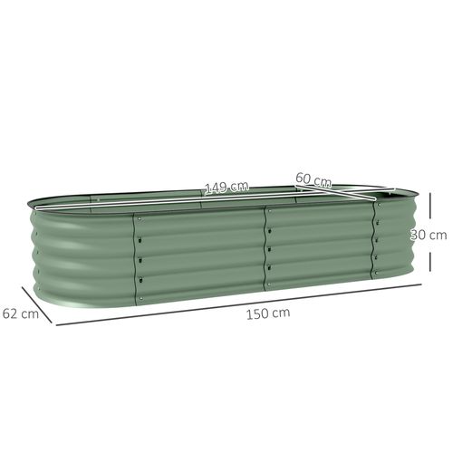 Outsunny Galvanised Raised Garden Bed Planter Box with Safety Edging, Green - Home Symphony