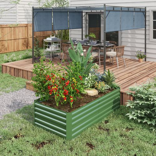 Outsunny Galvanised Steel Outdoor Raised Bed w/ Reinforced Rods, Green - Home Symphony