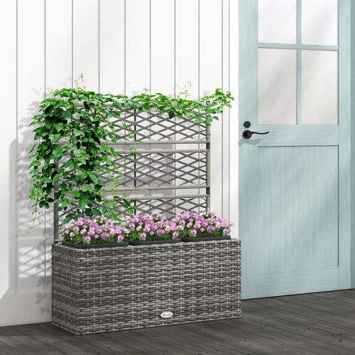 Outsunny Garden PE Rattan Planter Box w/ Trellis Flower Raised Bed, 84x30x107cm - Raised Beds from Outsunny