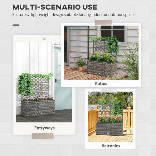 Outsunny Garden PE Rattan Planter Box w/ Trellis Flower Raised Bed, 84x30x107cm by Outsunny