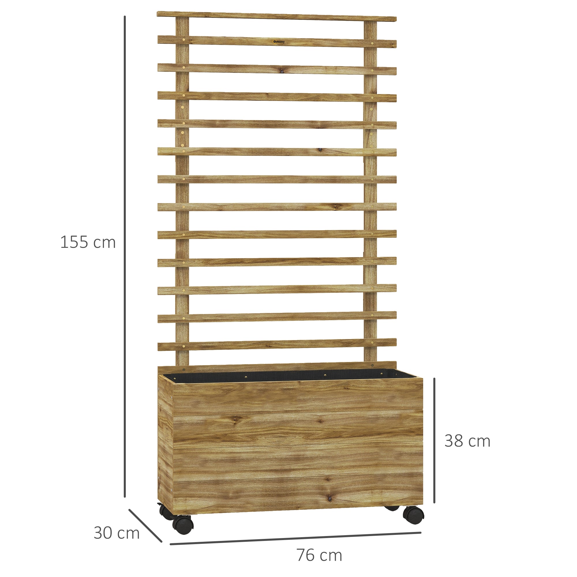 Outsunny Garden Wooden Trellis Planter Box Raised Bed w/ 4 Wheels, Natural - Raised Beds from Outsunny