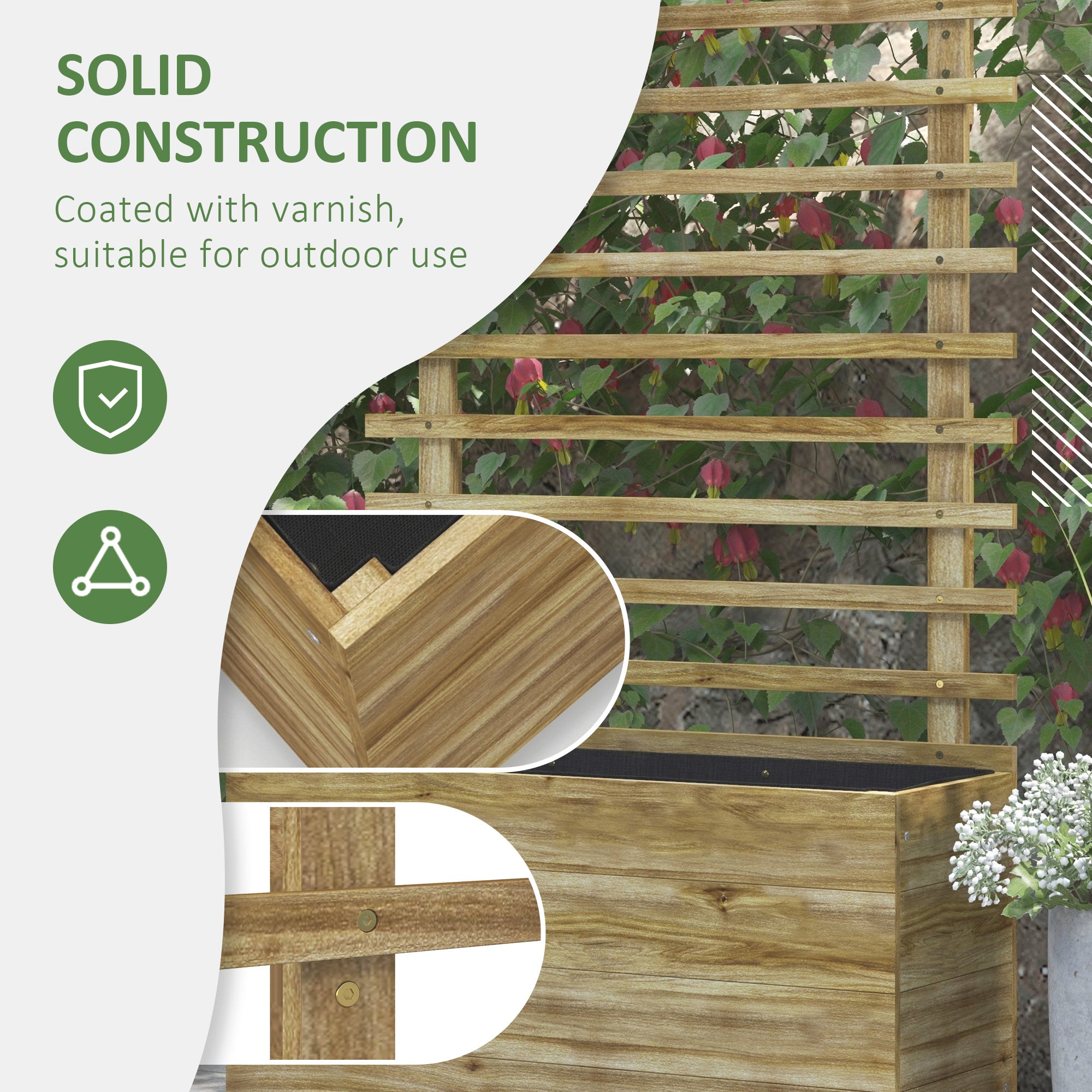 Outsunny Garden Wooden Trellis Planter Box Raised Bed w/ 4 Wheels, Natural - Raised Beds from Outsunny