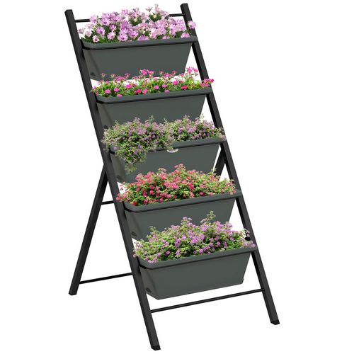 Outsunny Indoor Outdoor Vertical Raised Garden Bed with 5 Removable Tray - Home Symphony