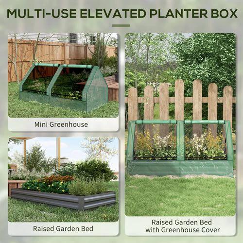 Outsunny Raised Garden Bed Planter Box with Greenhouse, Green and Dark Grey by Outsunny