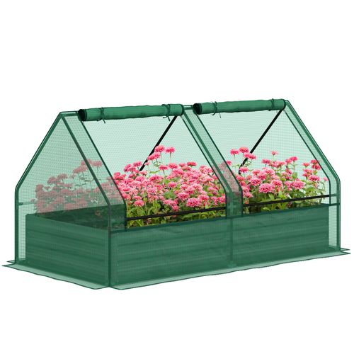 Outsunny Raised Garden Bed Planter Box with Greenhouse, Green and Dark Grey - Home Symphony