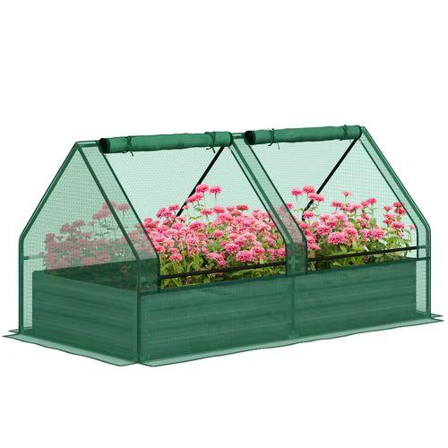 Outsunny Raised Garden Bed Planter Box with Greenhouse, Green and Dark Grey by Outsunny