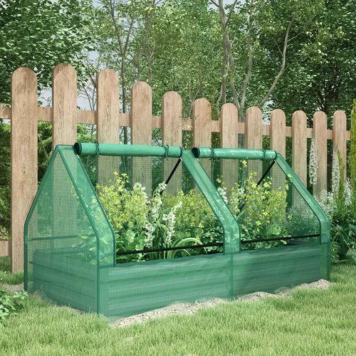 Outsunny Raised Garden Bed Planter Box with Greenhouse, Green and Dark Grey by Outsunny