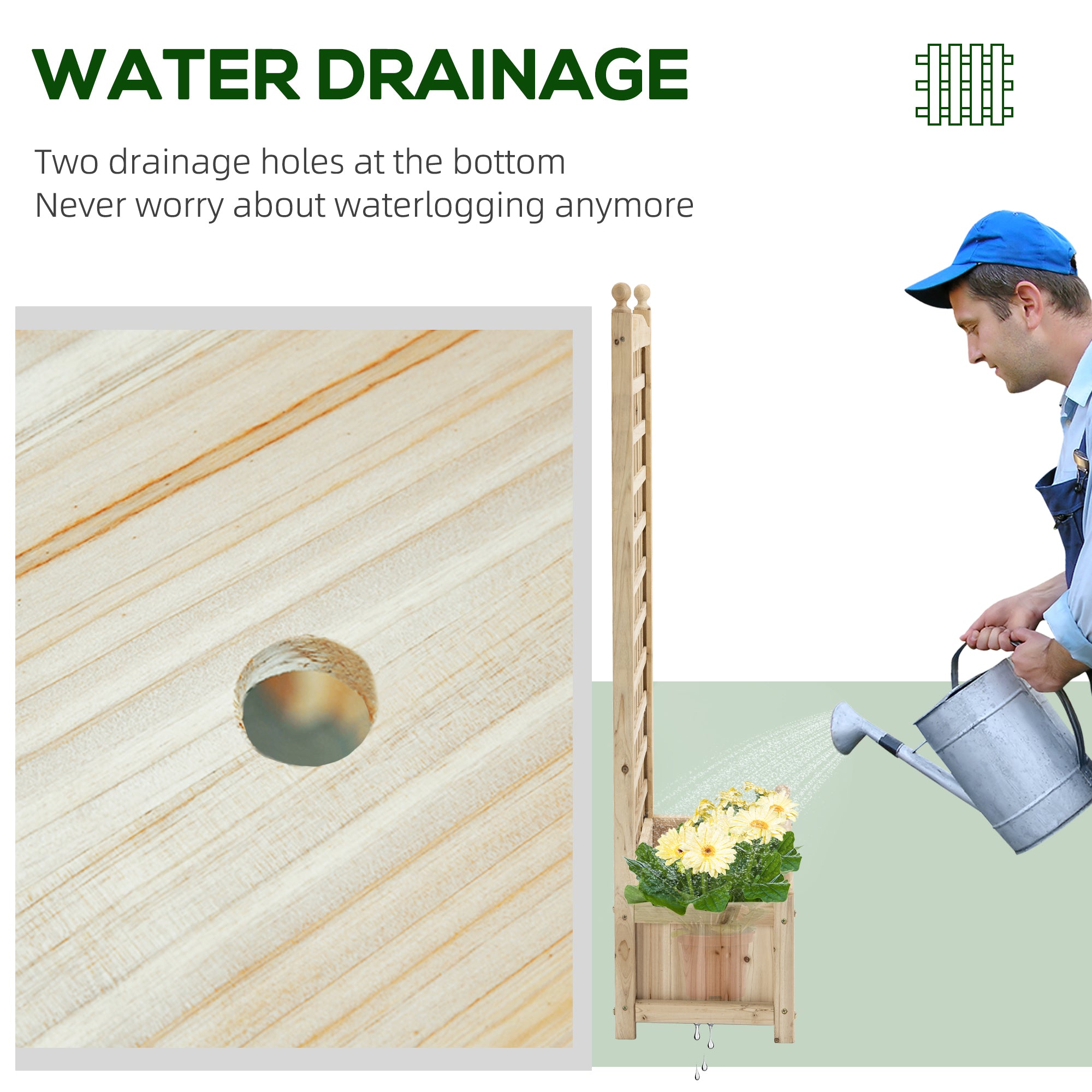 Outsunny Raised Garden Bed with Trellis Garden Planters Indoor Outdoor Natural - Home Symphony