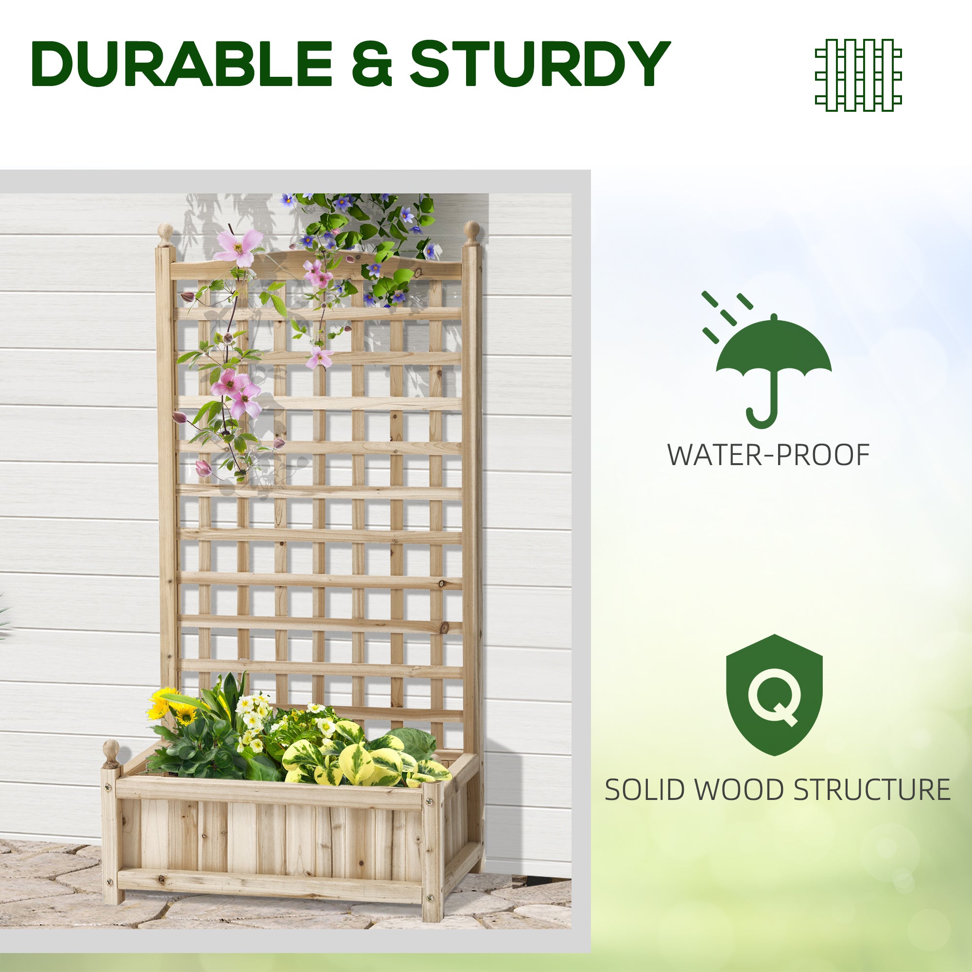Outsunny Raised Garden Bed with Trellis Garden Planters Indoor Outdoor Natural - Home Symphony