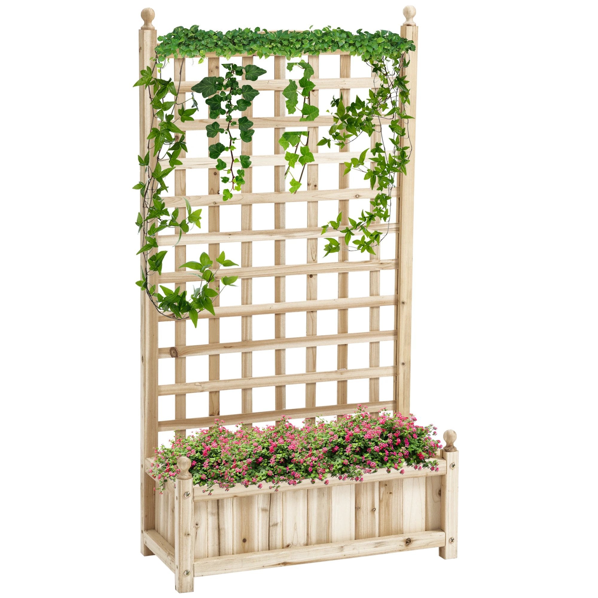 Outsunny Raised Garden Bed with Trellis Garden Planters Indoor Outdoor Natural by Outsunny