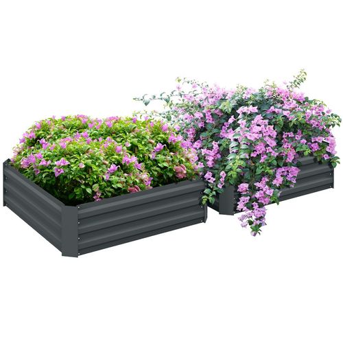 Outsunny Set of 2 Raised Garden Bed Galvanised Planter Box Easy Setup Dark Grey - Raised Beds from Outsunny