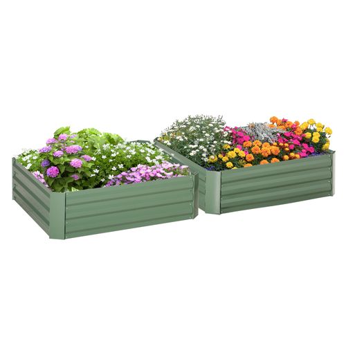 Outsunny Set of 2 Raised Garden Bed Galvanised Planter Box Easy Setup Green - Raised Beds from Outsunny