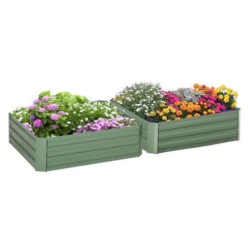 Outsunny Outsunny Set of 2 Raised Garden Bed Galvanised Planter Box Easy Setup Green - Raised Beds