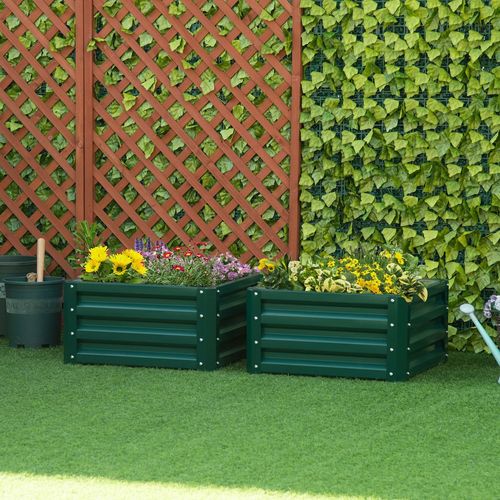 Outsunny Set of 2 Raised Garden Bed Galvanised Planter Box Easy Setup Green - Raised Beds from Outsunny