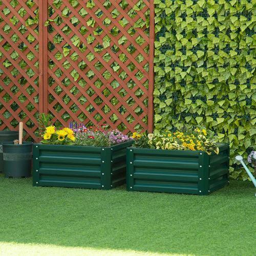 Outsunny Set of 2 Raised Garden Bed Galvanised Planter Box Easy Setup Green by Outsunny