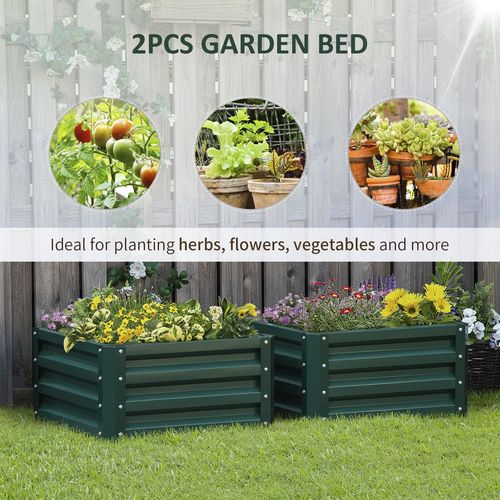 Outsunny Set of 2 Raised Garden Bed Galvanised Planter Box Easy Setup Green - Raised Beds from Outsunny