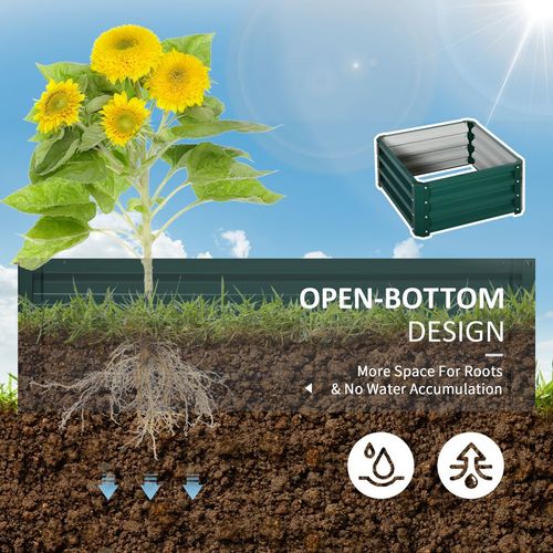 Outsunny Set of 2 Raised Garden Bed Galvanised Planter Box Easy Setup Green - Raised Beds from Outsunny