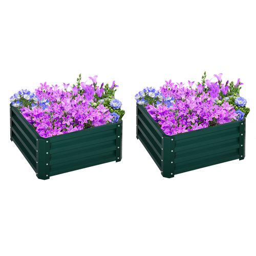 Outsunny Set of 2 Raised Garden Bed Galvanised Planter Box Easy Setup Green - Raised Beds from Outsunny