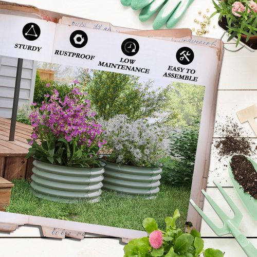 Outsunny Set of 2 Raised Garden Bed Metal Planter Box with Safety Edging, Green - Raised Beds from Outsunny