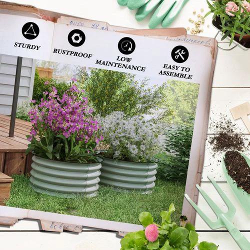 Outsunny Set of 2 Raised Garden Bed Metal Planter Box with Safety Edging, Green by Outsunny