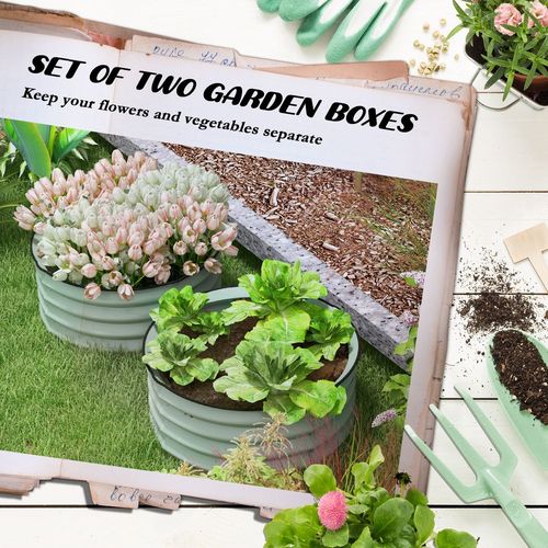 Outsunny Set of 2 Raised Garden Bed Metal Planter Box with Safety Edging, Green - Raised Beds from Outsunny