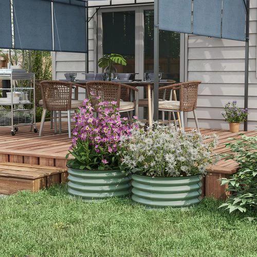 Outsunny Set of 2 Raised Garden Bed Metal Planter Box with Safety Edging, Green by Outsunny