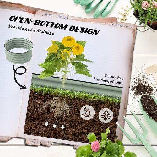 Outsunny Set of 2 Raised Garden Bed Metal Planter Box with Safety Edging, Green by Outsunny