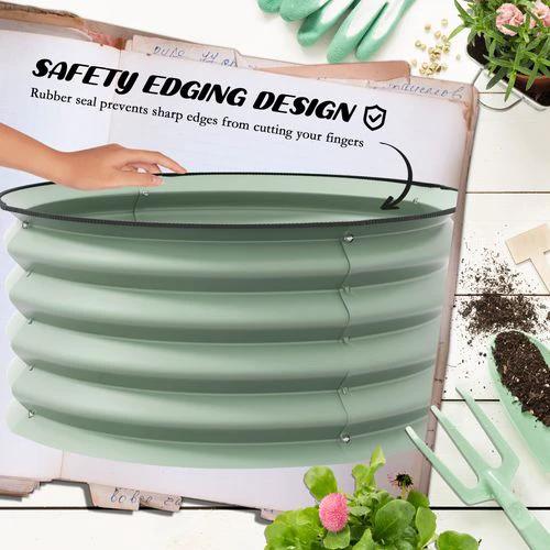 Outsunny Set of 2 Raised Garden Bed Metal Planter Box with Safety Edging, Green by Outsunny