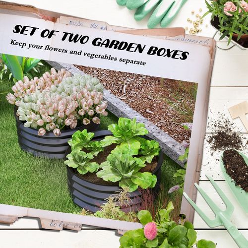 Outsunny Set of 2 Raised Garden Bed Metal Planter Box with Safety Edging, Grey - Raised Beds from Outsunny