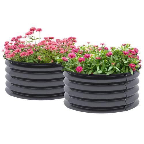 Outsunny Outsunny Set of 2 Raised Garden Bed Metal Planter Box with Safety Edging, Grey - Raised Beds