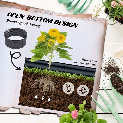 Outsunny Set of 2 Raised Garden Bed Metal Planter Box with Safety Edging, Grey - Raised Beds from Outsunny