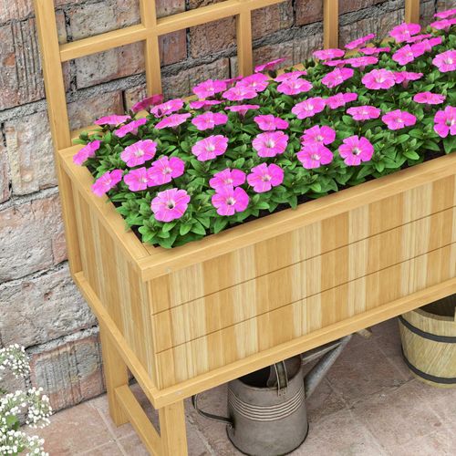 Outsunny Wood Raised Planter w/ Trellis Drain Holes Elevated Garden Bed Natural - Home Symphony