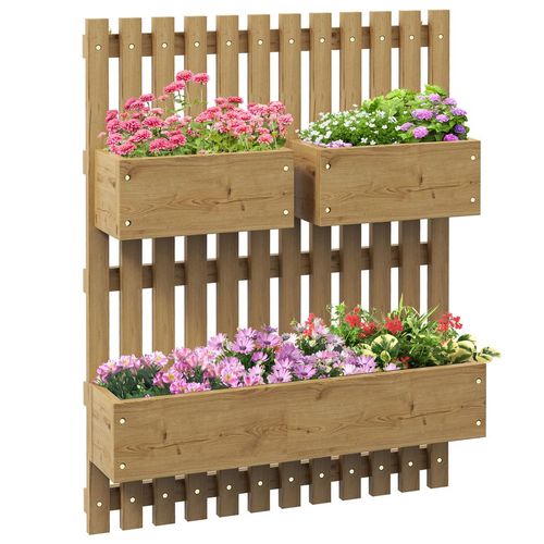 Outsunny Wooden Garden Planters with Trellis Wall-mounted Raised Garden Bed - Home Symphony