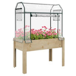 Outsunny Outsunny Wooden Raised Planter, Garden Bed with Greenhouse Cover and Bed Liner - Raised Beds